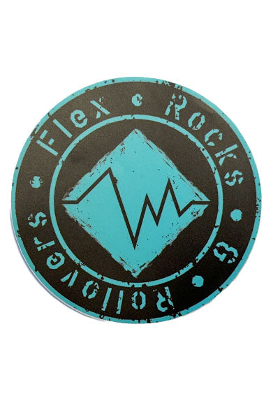 Flex, Rocks & Rollovers - Die Cut - Logo Stickers - Black/Teal image