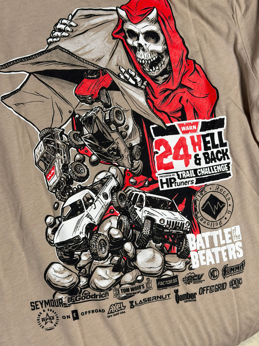 24 Hell & Back - Official T-Shirt 2025 (Tan) – Flex, Rocks & Rollovers