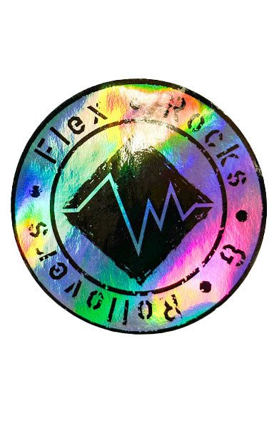 Flex, Rocks & Rollovers - Die Cut - Logo Stickers - Holographic / Black image